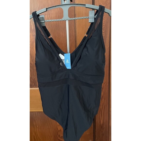 Cupshe Swimsuit Women's 3X Black One Piece Striped Beachy NWT Mesh Accent - Picture 1 of 10